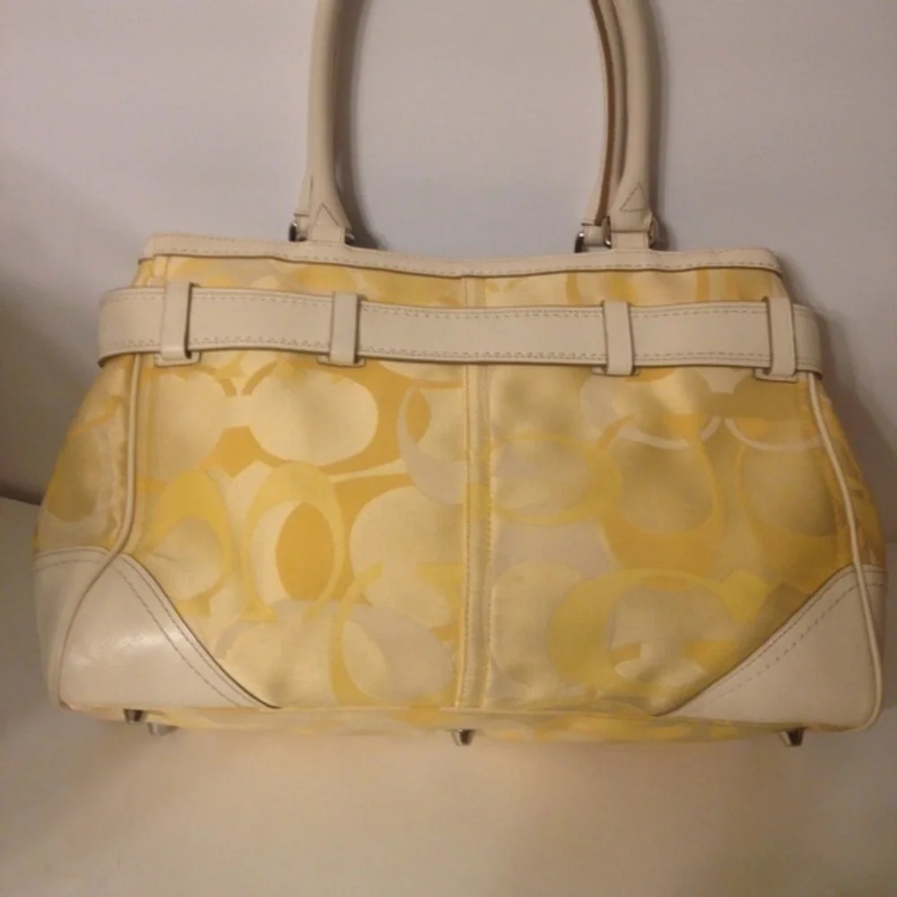 Coach yellow optic and leather tote